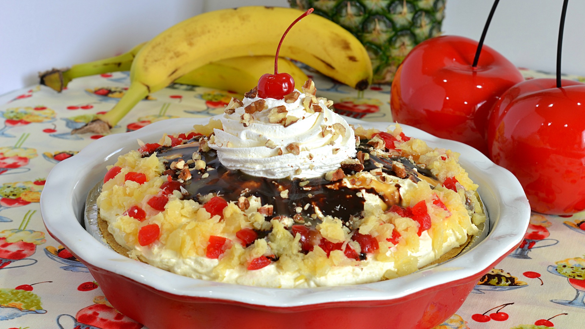 No Bake Low Fat Banana Split Cheesecake