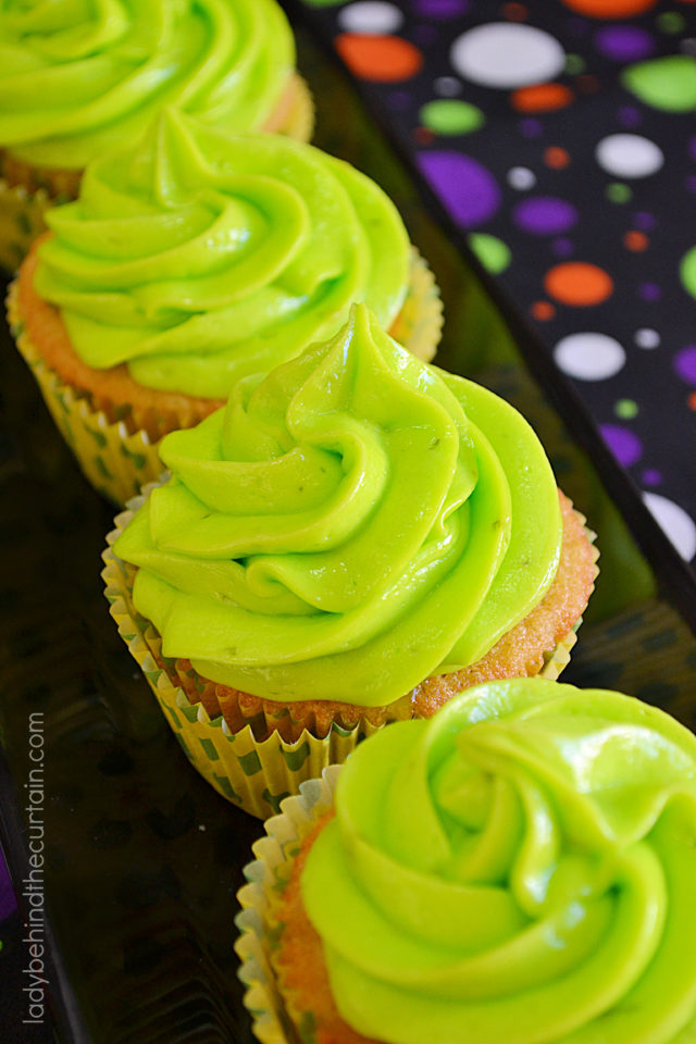 Slime Filled Coconut Lime Halloween Cupcakes
