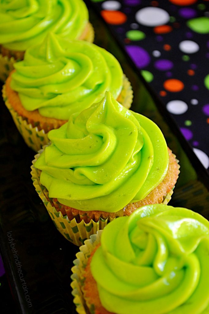 Slime Filled Coconut Lime Halloween Cupcakes