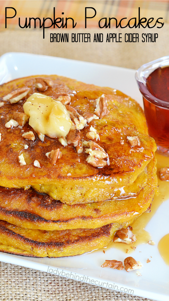 Pumpkin Pancakes with Brown Butter and Apple Cider Syrup