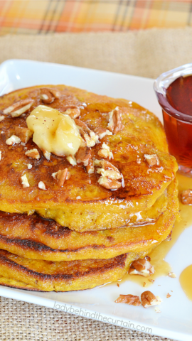 Pumpkin Pancakes with Brown Butter and Apple Cider Syrup