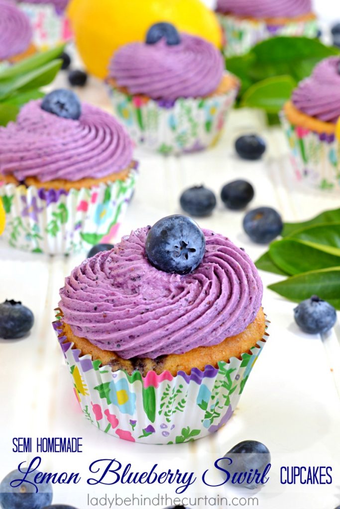 Semi Homemade Lemon Blueberry Swirl Cupcakes