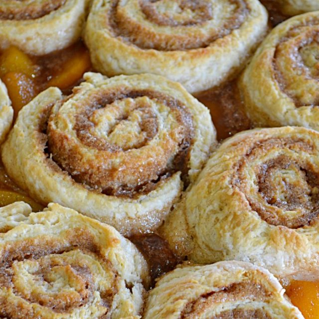 Easy to Make Cinnamon Roll Peach Cobbler