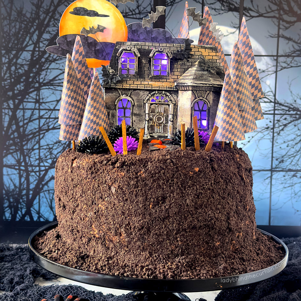 DIY Spooky House Cake Topper and Three Layer Halloween Cake