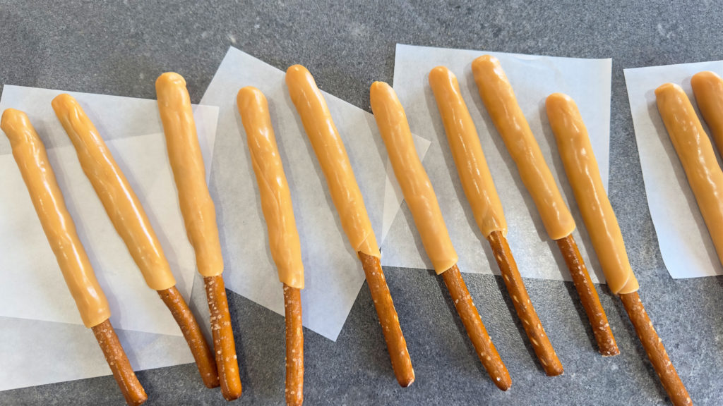 Salted Caramel Dark Chocolate Pretzel Rods