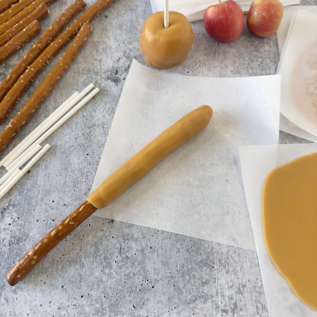 Salted Caramel Dark Chocolate Pretzel Rods